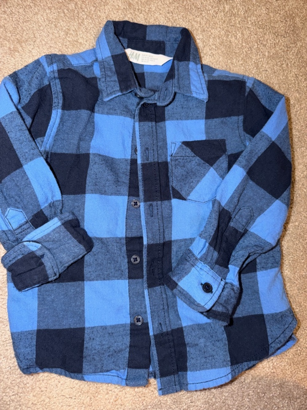 H&M Navy and Light Blue Plaid Button-Down Shirt for Kids